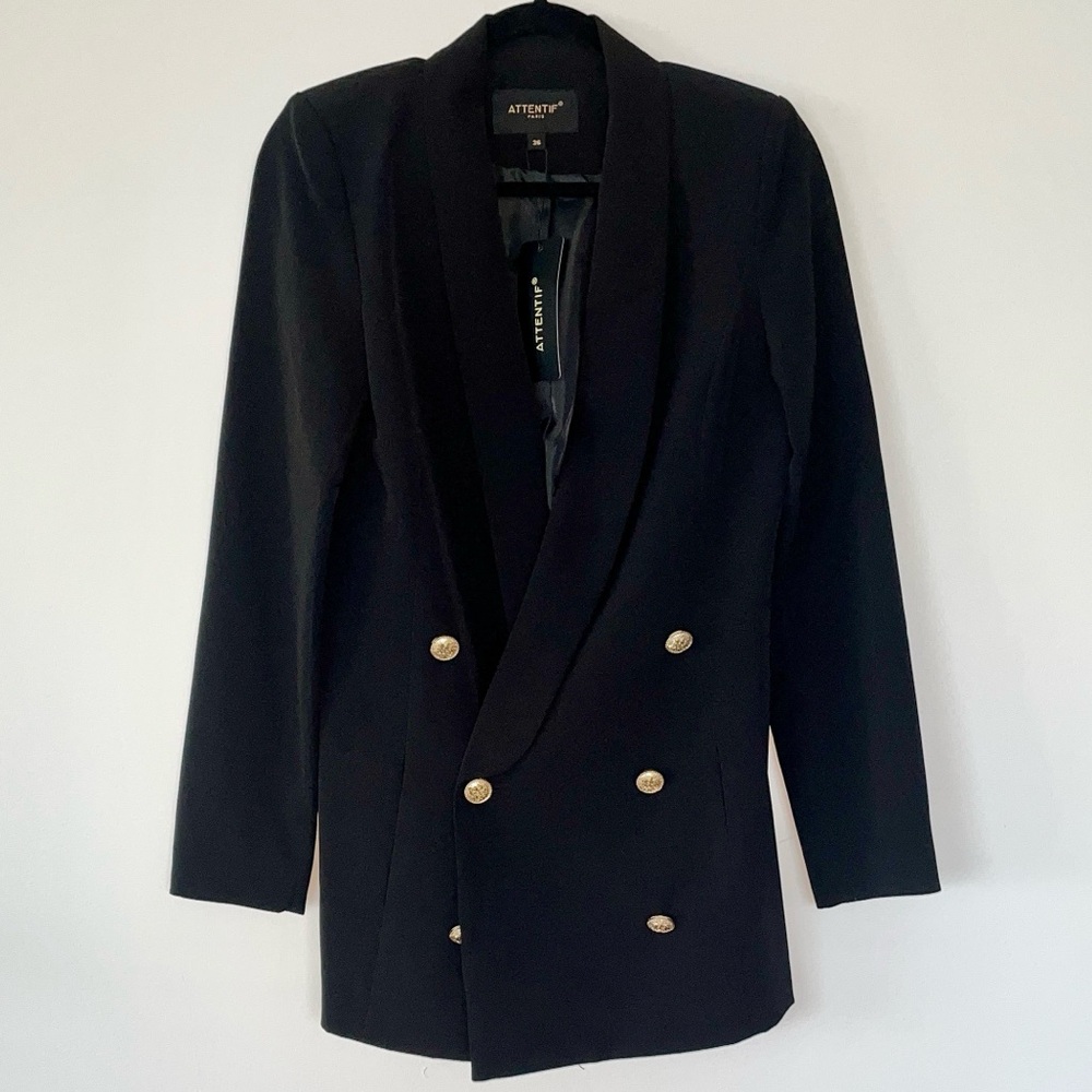 Black Double-Breasted Blazer Coat